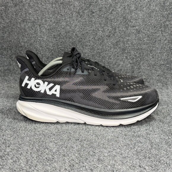 Hoka Clifton 9 Running Shoes Mens 14EE Black White Athletic Run Training Sneaker